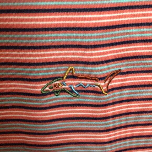 Greg Norman for Tasso Elba Polo Golf Shirt Men's XL Play Dry Salmon Striped - Picture 3 of 12